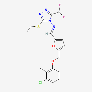 molecular formula C18H17ClF2N4O2S B10921922 N-[(E)-{5-[(3-chloro-2-methylphenoxy)methyl]furan-2-yl}methylidene]-3-(difluoromethyl)-5-(ethylsulfanyl)-4H-1,2,4-triazol-4-amine 