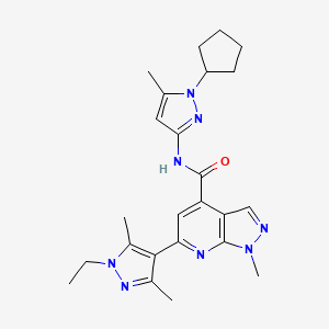 molecular formula C24H30N8O B10922246 N-(1-cyclopentyl-5-methyl-1H-pyrazol-3-yl)-6-(1-ethyl-3,5-dimethyl-1H-pyrazol-4-yl)-1-methyl-1H-pyrazolo[3,4-b]pyridine-4-carboxamide 