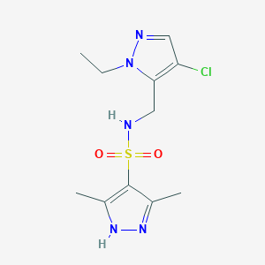 molecular formula C11H16ClN5O2S B10922289 N-[(4-chloro-1-ethyl-1H-pyrazol-5-yl)methyl]-3,5-dimethyl-1H-pyrazole-4-sulfonamide 