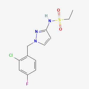 molecular formula C12H13ClFN3O2S B10922315 N-[1-(2-chloro-4-fluorobenzyl)-1H-pyrazol-3-yl]ethanesulfonamide 