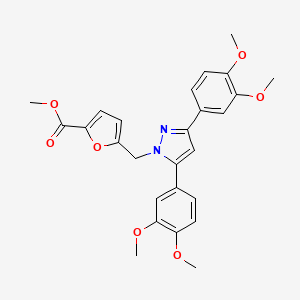 molecular formula C26H26N2O7 B10922388 methyl 5-{[3,5-bis(3,4-dimethoxyphenyl)-1H-pyrazol-1-yl]methyl}furan-2-carboxylate 