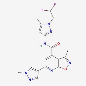 molecular formula C18H17F2N7O2 B10922666 N-[1-(2,2-difluoroethyl)-5-methyl-1H-pyrazol-3-yl]-3-methyl-6-(1-methyl-1H-pyrazol-4-yl)[1,2]oxazolo[5,4-b]pyridine-4-carboxamide 