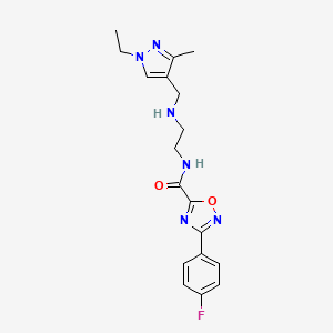 molecular formula C18H21FN6O2 B10922687 N-(2-{[(1-ethyl-3-methyl-1H-pyrazol-4-yl)methyl]amino}ethyl)-3-(4-fluorophenyl)-1,2,4-oxadiazole-5-carboxamide 