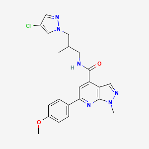 molecular formula C22H23ClN6O2 B10922832 N-[3-(4-chloro-1H-pyrazol-1-yl)-2-methylpropyl]-6-(4-methoxyphenyl)-1-methyl-1H-pyrazolo[3,4-b]pyridine-4-carboxamide CAS No. 1174860-72-0