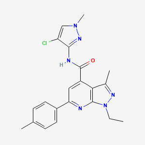 molecular formula C21H21ClN6O B10923097 N-(4-chloro-1-methyl-1H-pyrazol-3-yl)-1-ethyl-3-methyl-6-(4-methylphenyl)-1H-pyrazolo[3,4-b]pyridine-4-carboxamide 