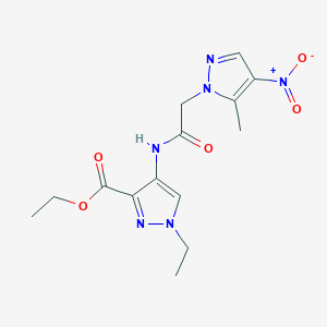 molecular formula C14H18N6O5 B10923322 ethyl 1-ethyl-4-{[(5-methyl-4-nitro-1H-pyrazol-1-yl)acetyl]amino}-1H-pyrazole-3-carboxylate 