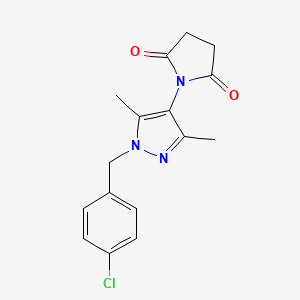 molecular formula C16H16ClN3O2 B10923392 1-[1-(4-chlorobenzyl)-3,5-dimethyl-1H-pyrazol-4-yl]pyrrolidine-2,5-dione 
