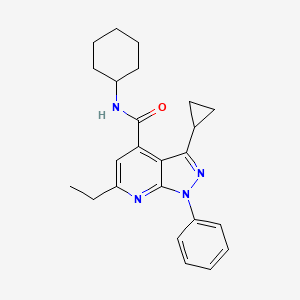 molecular formula C24H28N4O B10923558 N-cyclohexyl-3-cyclopropyl-6-ethyl-1-phenyl-1H-pyrazolo[3,4-b]pyridine-4-carboxamide 