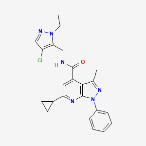 molecular formula C23H23ClN6O B10923694 N-[(4-chloro-1-ethyl-1H-pyrazol-5-yl)methyl]-6-cyclopropyl-3-methyl-1-phenyl-1H-pyrazolo[3,4-b]pyridine-4-carboxamide 