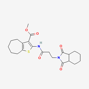 molecular formula C22H28N2O5S B10923822 methyl 2-{[3-(1,3-dioxooctahydro-2H-isoindol-2-yl)propanoyl]amino}-5,6,7,8-tetrahydro-4H-cyclohepta[b]thiophene-3-carboxylate 