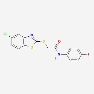 molecular formula C15H10ClFN2OS2 B10923986 2-[(5-chloro-1,3-benzothiazol-2-yl)sulfanyl]-N-(4-fluorophenyl)acetamide 