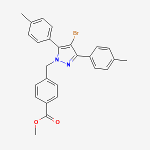molecular formula C26H23BrN2O2 B10924051 methyl 4-{[4-bromo-3,5-bis(4-methylphenyl)-1H-pyrazol-1-yl]methyl}benzoate 