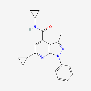 molecular formula C20H20N4O B10924060 N,6-dicyclopropyl-3-methyl-1-phenyl-1H-pyrazolo[3,4-b]pyridine-4-carboxamide 