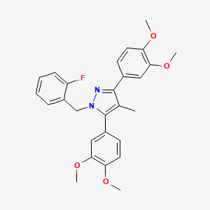 molecular formula C27H27FN2O4 B10924144 3,5-bis(3,4-dimethoxyphenyl)-1-(2-fluorobenzyl)-4-methyl-1H-pyrazole 