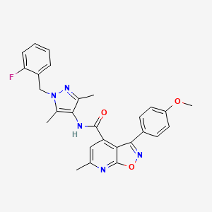 molecular formula C27H24FN5O3 B10924171 N-[1-(2-fluorobenzyl)-3,5-dimethyl-1H-pyrazol-4-yl]-3-(4-methoxyphenyl)-6-methyl[1,2]oxazolo[5,4-b]pyridine-4-carboxamide 