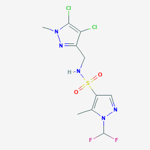 molecular formula C10H11Cl2F2N5O2S B10925024 N-[(4,5-dichloro-1-methyl-1H-pyrazol-3-yl)methyl]-1-(difluoromethyl)-5-methyl-1H-pyrazole-4-sulfonamide 