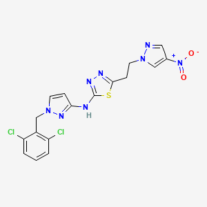 molecular formula C17H14Cl2N8O2S B10925566 N-[1-(2,6-dichlorobenzyl)-1H-pyrazol-3-yl]-5-[2-(4-nitro-1H-pyrazol-1-yl)ethyl]-1,3,4-thiadiazol-2-amine 