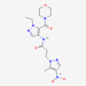 molecular formula C17H23N7O5 B10926951 N-[1-ethyl-5-(morpholin-4-ylcarbonyl)-1H-pyrazol-4-yl]-3-(5-methyl-4-nitro-1H-pyrazol-1-yl)propanamide 