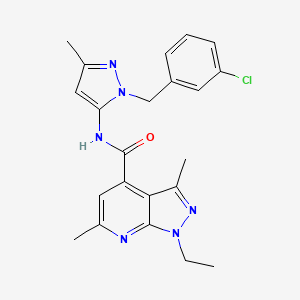 molecular formula C22H23ClN6O B10927796 N-[1-(3-chlorobenzyl)-3-methyl-1H-pyrazol-5-yl]-1-ethyl-3,6-dimethyl-1H-pyrazolo[3,4-b]pyridine-4-carboxamide 