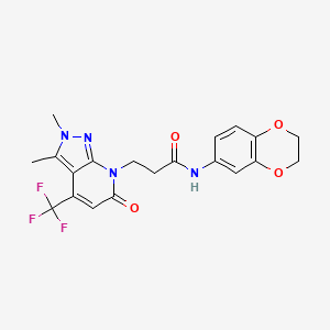 molecular formula C20H19F3N4O4 B10928474 N-(2,3-dihydro-1,4-benzodioxin-6-yl)-3-[2,3-dimethyl-6-oxo-4-(trifluoromethyl)-2,6-dihydro-7H-pyrazolo[3,4-b]pyridin-7-yl]propanamide 