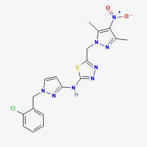 molecular formula C18H17ClN8O2S B10929818 N-[1-(2-chlorobenzyl)-1H-pyrazol-3-yl]-5-[(3,5-dimethyl-4-nitro-1H-pyrazol-1-yl)methyl]-1,3,4-thiadiazol-2-amine 