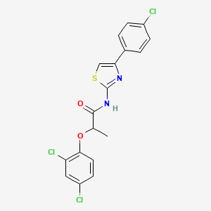 molecular formula C18H13Cl3N2O2S B10930380 N-[4-(4-chlorophenyl)-1,3-thiazol-2-yl]-2-(2,4-dichlorophenoxy)propanamide 