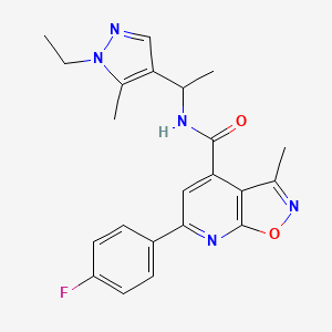 molecular formula C22H22FN5O2 B10930715 N-[1-(1-ethyl-5-methyl-1H-pyrazol-4-yl)ethyl]-6-(4-fluorophenyl)-3-methyl[1,2]oxazolo[5,4-b]pyridine-4-carboxamide 