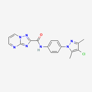 molecular formula C17H14ClN7O B10930884 N-[4-(4-chloro-3,5-dimethyl-1H-pyrazol-1-yl)phenyl][1,2,4]triazolo[1,5-a]pyrimidine-2-carboxamide 