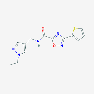 molecular formula C13H13N5O2S B10930957 N-[(1-ethyl-1H-pyrazol-4-yl)methyl]-3-(thiophen-2-yl)-1,2,4-oxadiazole-5-carboxamide 
