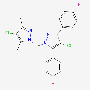 molecular formula C21H16Cl2F2N4 B10931053 4-chloro-1-{[4-chloro-3,5-bis(4-fluorophenyl)-1H-pyrazol-1-yl]methyl}-3,5-dimethyl-1H-pyrazole 
