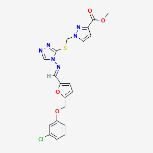 molecular formula C20H17ClN6O4S B10931686 methyl 1-{[(4-{[(E)-{5-[(3-chlorophenoxy)methyl]furan-2-yl}methylidene]amino}-4H-1,2,4-triazol-3-yl)sulfanyl]methyl}-1H-pyrazole-3-carboxylate 