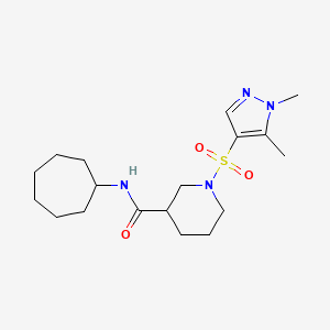 molecular formula C18H30N4O3S B10931782 N-cycloheptyl-1-[(1,5-dimethyl-1H-pyrazol-4-yl)sulfonyl]piperidine-3-carboxamide 