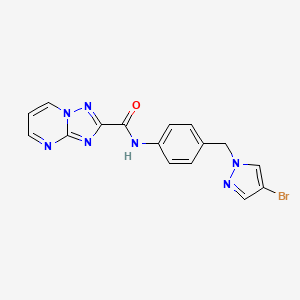 molecular formula C16H12BrN7O B10932916 N-{4-[(4-bromo-1H-pyrazol-1-yl)methyl]phenyl}[1,2,4]triazolo[1,5-a]pyrimidine-2-carboxamide 