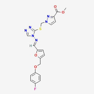 molecular formula C20H17FN6O4S B10933002 methyl 1-{[(4-{[(E)-{5-[(4-fluorophenoxy)methyl]furan-2-yl}methylidene]amino}-4H-1,2,4-triazol-3-yl)sulfanyl]methyl}-1H-pyrazole-3-carboxylate 