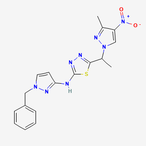 molecular formula C18H18N8O2S B10933021 N-(1-benzyl-1H-pyrazol-3-yl)-5-[1-(3-methyl-4-nitro-1H-pyrazol-1-yl)ethyl]-1,3,4-thiadiazol-2-amine 