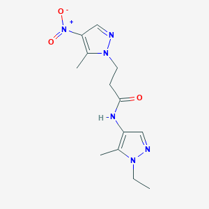 molecular formula C13H18N6O3 B10933533 N-(1-ethyl-5-methyl-1H-pyrazol-4-yl)-3-(5-methyl-4-nitro-1H-pyrazol-1-yl)propanamide 