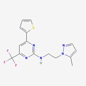 molecular formula C15H14F3N5S B10933557 N-[2-(5-methyl-1H-pyrazol-1-yl)ethyl]-4-(thiophen-2-yl)-6-(trifluoromethyl)pyrimidin-2-amine 