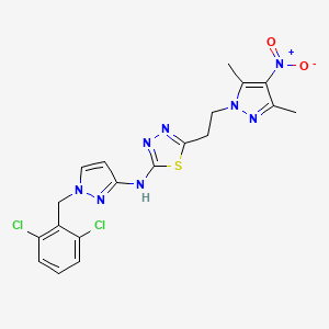 molecular formula C19H18Cl2N8O2S B10933656 N-[1-(2,6-dichlorobenzyl)-1H-pyrazol-3-yl]-5-[2-(3,5-dimethyl-4-nitro-1H-pyrazol-1-yl)ethyl]-1,3,4-thiadiazol-2-amine 