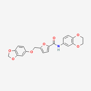 molecular formula C21H17NO7 B10933829 5-[(1,3-benzodioxol-5-yloxy)methyl]-N-(2,3-dihydro-1,4-benzodioxin-6-yl)furan-2-carboxamide 