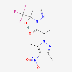 molecular formula C12H14F3N5O4 B10934865 2-(3,5-dimethyl-4-nitro-1H-pyrazol-1-yl)-1-[5-hydroxy-5-(trifluoromethyl)-4,5-dihydro-1H-pyrazol-1-yl]propan-1-one 