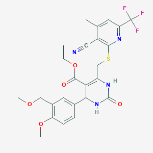 molecular formula C25H25F3N4O5S B10935554 Ethyl 6-({[3-cyano-4-methyl-6-(trifluoromethyl)pyridin-2-yl]sulfanyl}methyl)-4-[4-methoxy-3-(methoxymethyl)phenyl]-2-oxo-1,2,3,4-tetrahydropyrimidine-5-carboxylate 
