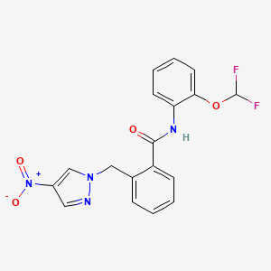 molecular formula C18H14F2N4O4 B10935803 N-[2-(difluoromethoxy)phenyl]-2-[(4-nitro-1H-pyrazol-1-yl)methyl]benzamide 