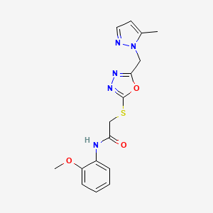 molecular formula C16H17N5O3S B10935897 N-(2-methoxyphenyl)-2-({5-[(5-methyl-1H-pyrazol-1-yl)methyl]-1,3,4-oxadiazol-2-yl}sulfanyl)acetamide 