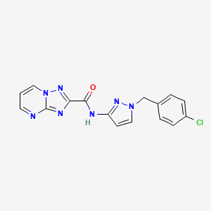 molecular formula C16H12ClN7O B10936049 N-[1-(4-chlorobenzyl)-1H-pyrazol-3-yl][1,2,4]triazolo[1,5-a]pyrimidine-2-carboxamide 