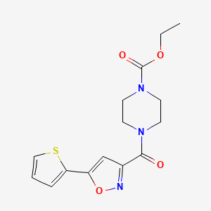 molecular formula C15H17N3O4S B10936334 Ethyl 4-{[5-(thiophen-2-yl)-1,2-oxazol-3-yl]carbonyl}piperazine-1-carboxylate 