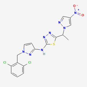 molecular formula C17H14Cl2N8O2S B10936473 N-[1-(2,6-dichlorobenzyl)-1H-pyrazol-3-yl]-5-[1-(4-nitro-1H-pyrazol-1-yl)ethyl]-1,3,4-thiadiazol-2-amine 