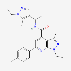 molecular formula C25H30N6O B10936536 1-ethyl-N-[1-(1-ethyl-5-methyl-1H-pyrazol-4-yl)ethyl]-3-methyl-6-(4-methylphenyl)-1H-pyrazolo[3,4-b]pyridine-4-carboxamide 