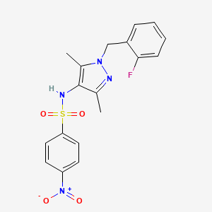 molecular formula C18H17FN4O4S B10936579 N-[1-(2-fluorobenzyl)-3,5-dimethyl-1H-pyrazol-4-yl]-4-nitrobenzenesulfonamide 