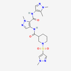 molecular formula C20H27N9O4S B10936818 N-{5-[(1,5-dimethyl-1H-pyrazol-4-yl)carbamoyl]-1-methyl-1H-pyrazol-4-yl}-1-[(1-methyl-1H-pyrazol-4-yl)sulfonyl]piperidine-3-carboxamide 