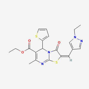 molecular formula C20H20N4O3S2 B10936846 ethyl (2E)-2-[(1-ethyl-1H-pyrazol-4-yl)methylidene]-7-methyl-3-oxo-5-(thiophen-2-yl)-2,3-dihydro-5H-[1,3]thiazolo[3,2-a]pyrimidine-6-carboxylate 